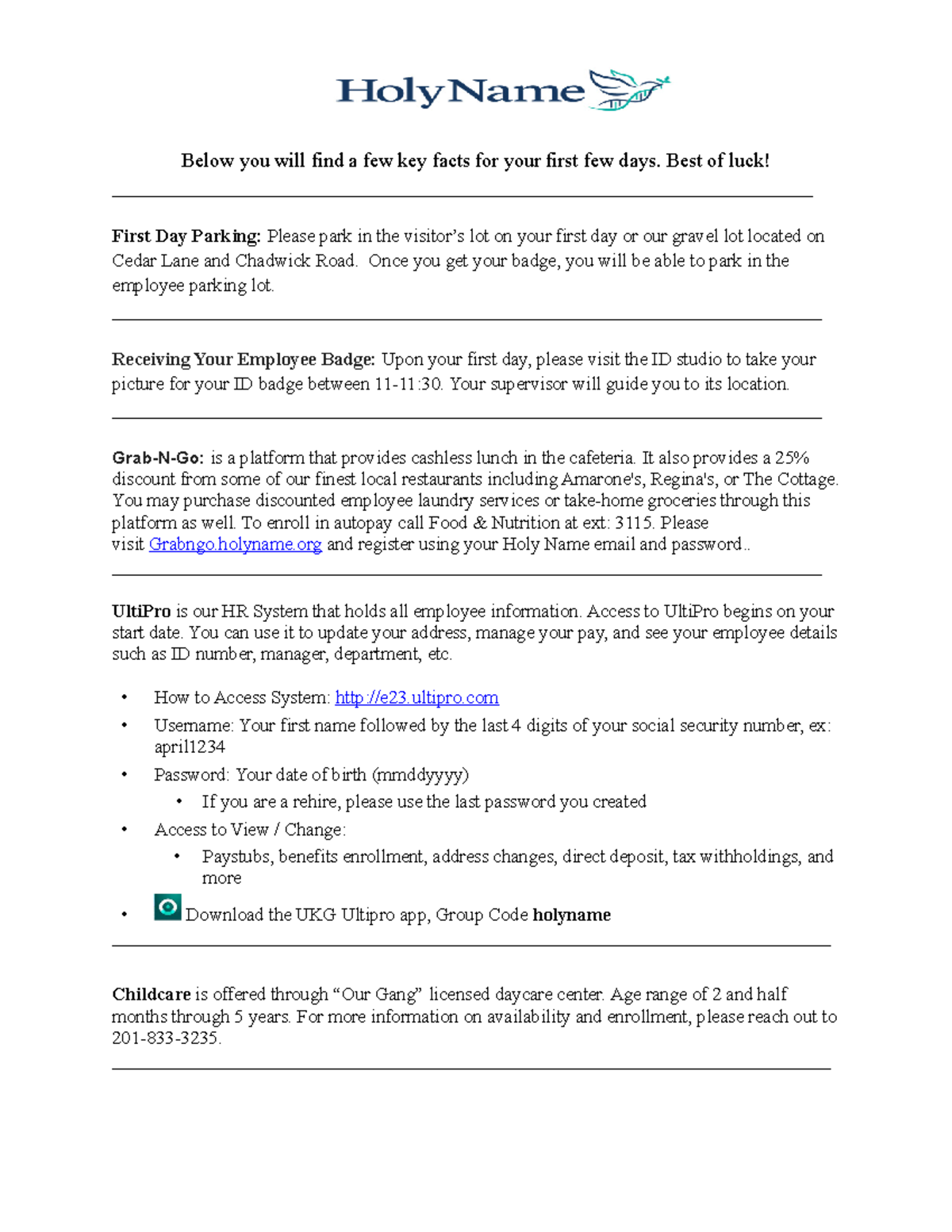 First Day Cheat Sheet - Below you will find a few key facts for your ...
