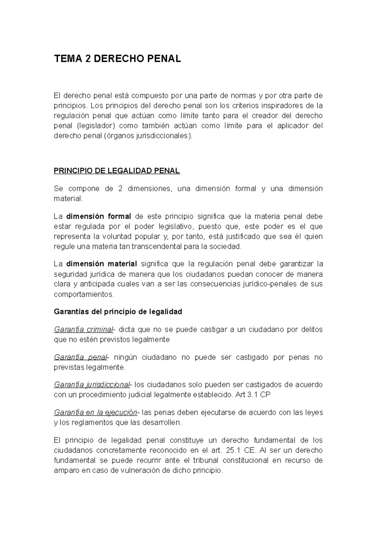 TEMA 2 Derecho Penal - Apuntes - TEMA 2 DERECHO PENAL El Derecho Penal ...