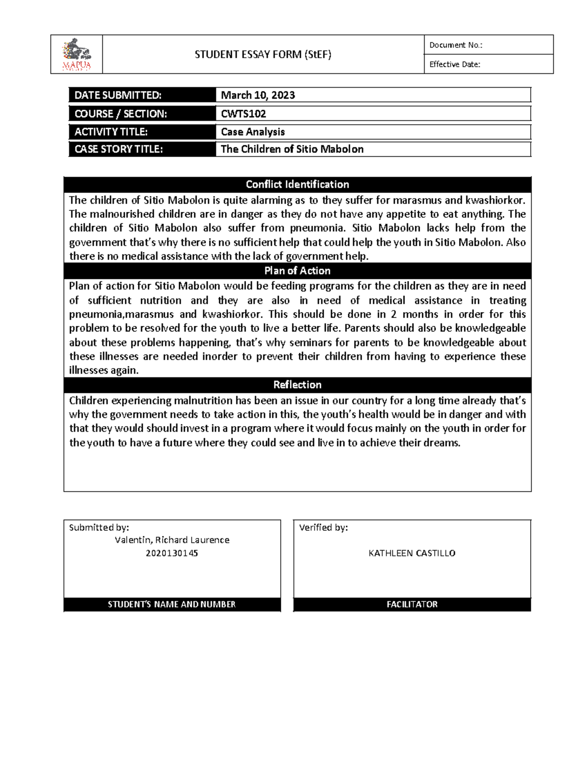 Valentin RL-CWTS102-A1-E5 - STUDENT ESSAY FORM (StEF) Document No ...