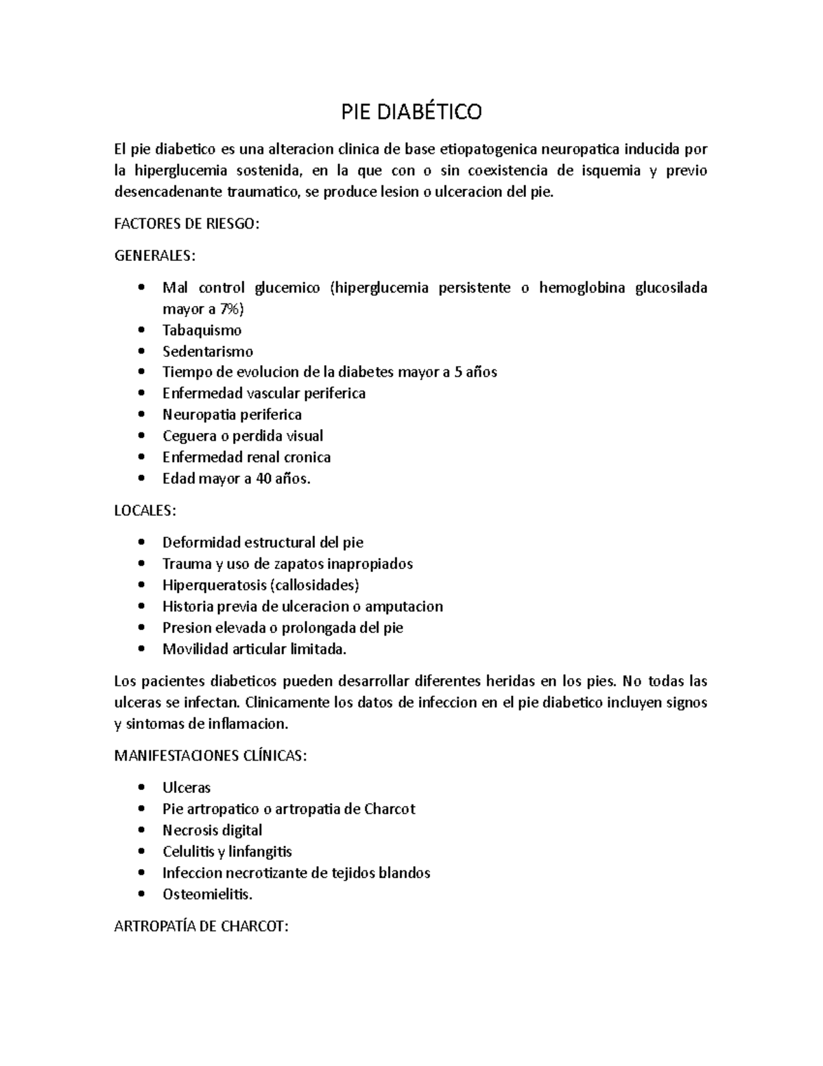 PIE DiabÉtico Apuntes 19 PIE DIABÉTICO El pie diabetico es una