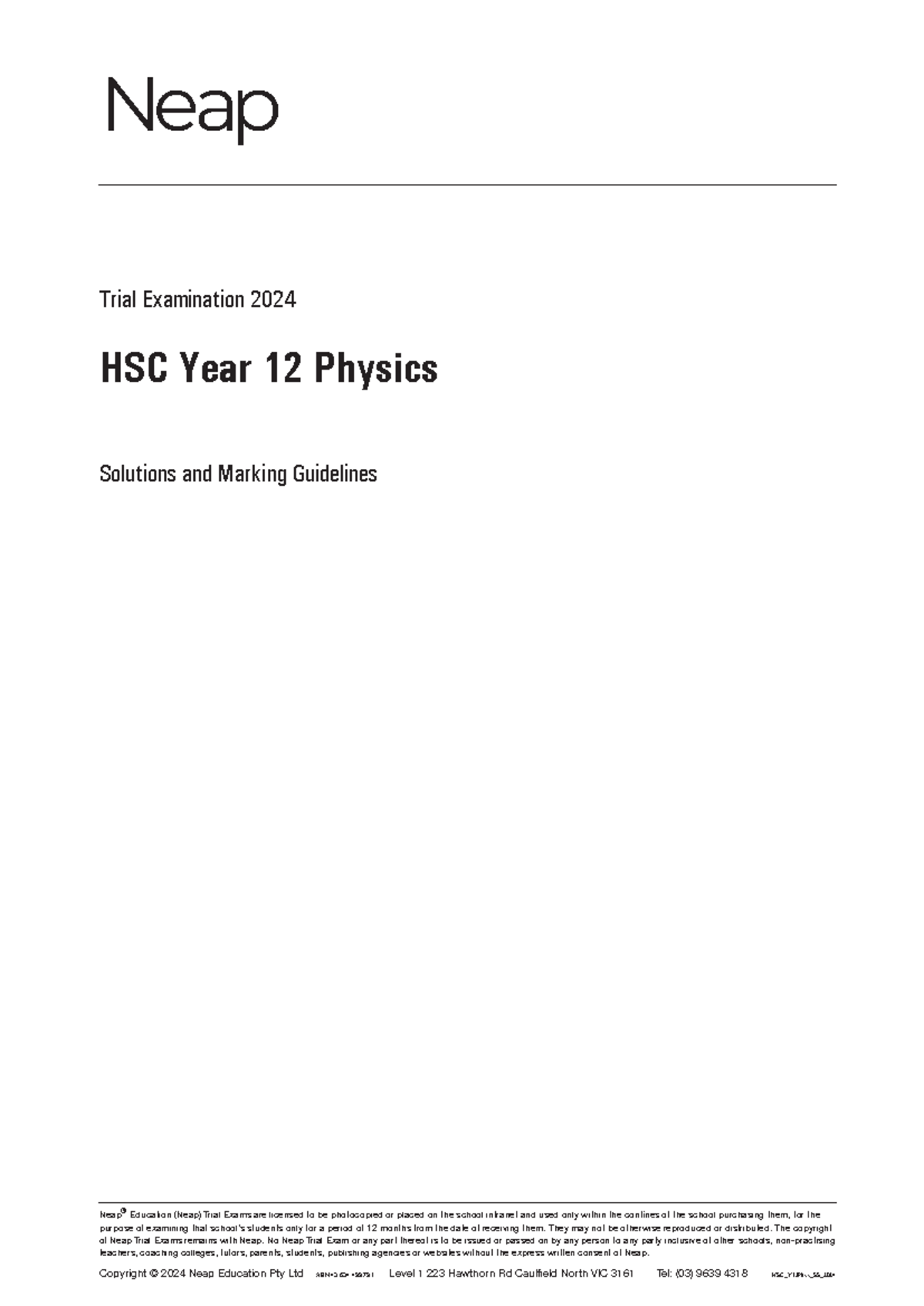 HSC Physics Year 12 Suggested Solutions Booklet 2024 Neap Neap