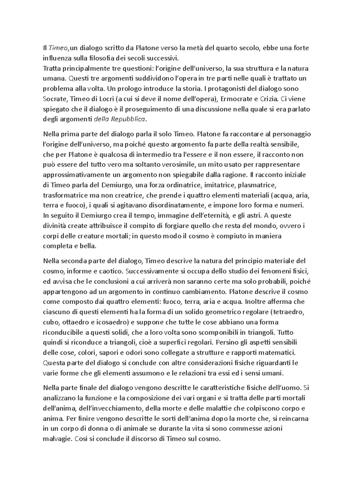 Documento 2 - babbaa - Il Timeo,un dialogo scritto da Platone verso la ...