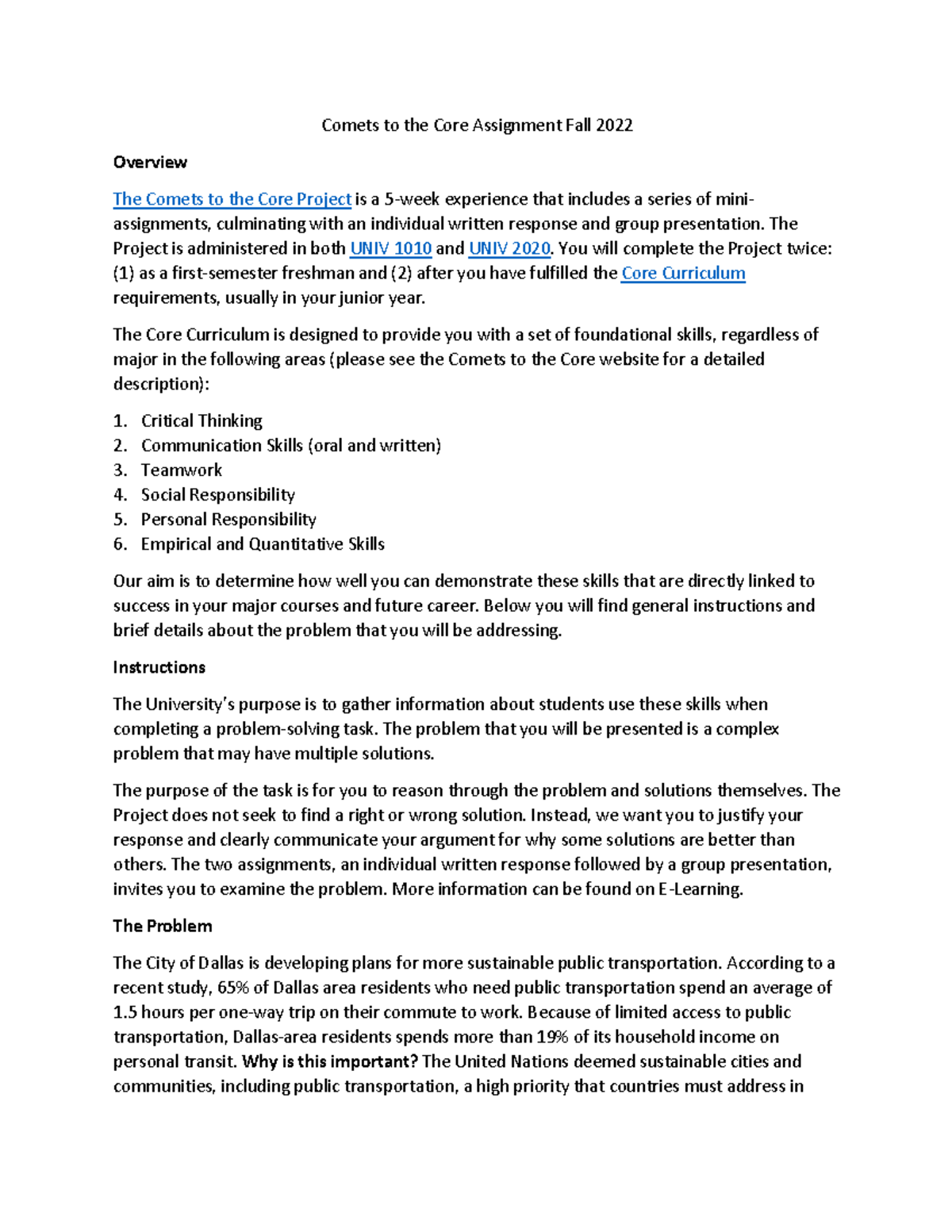 Comets to the Core Overview - Comets to the Core Assignment Fall 2022 ...