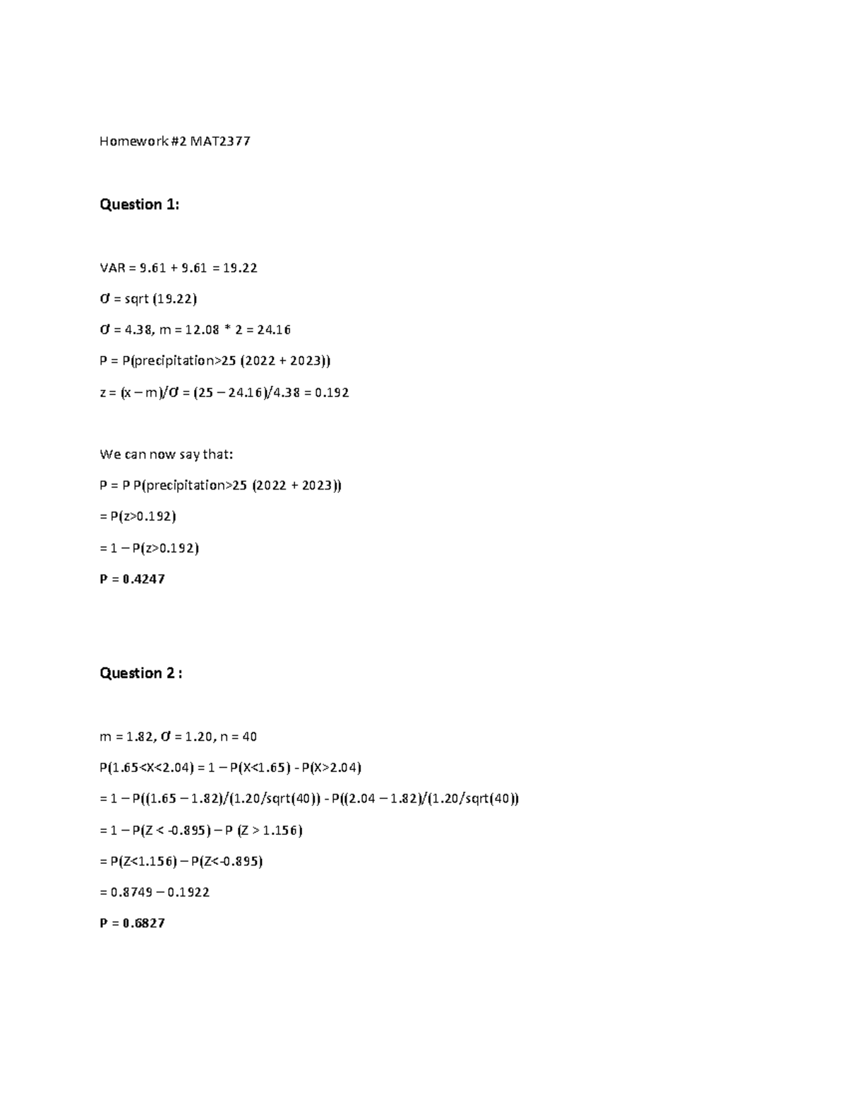 MAT2377-HW1 - MAT2377 assignment 1 - Name: Benjamin Flynn, Num ...