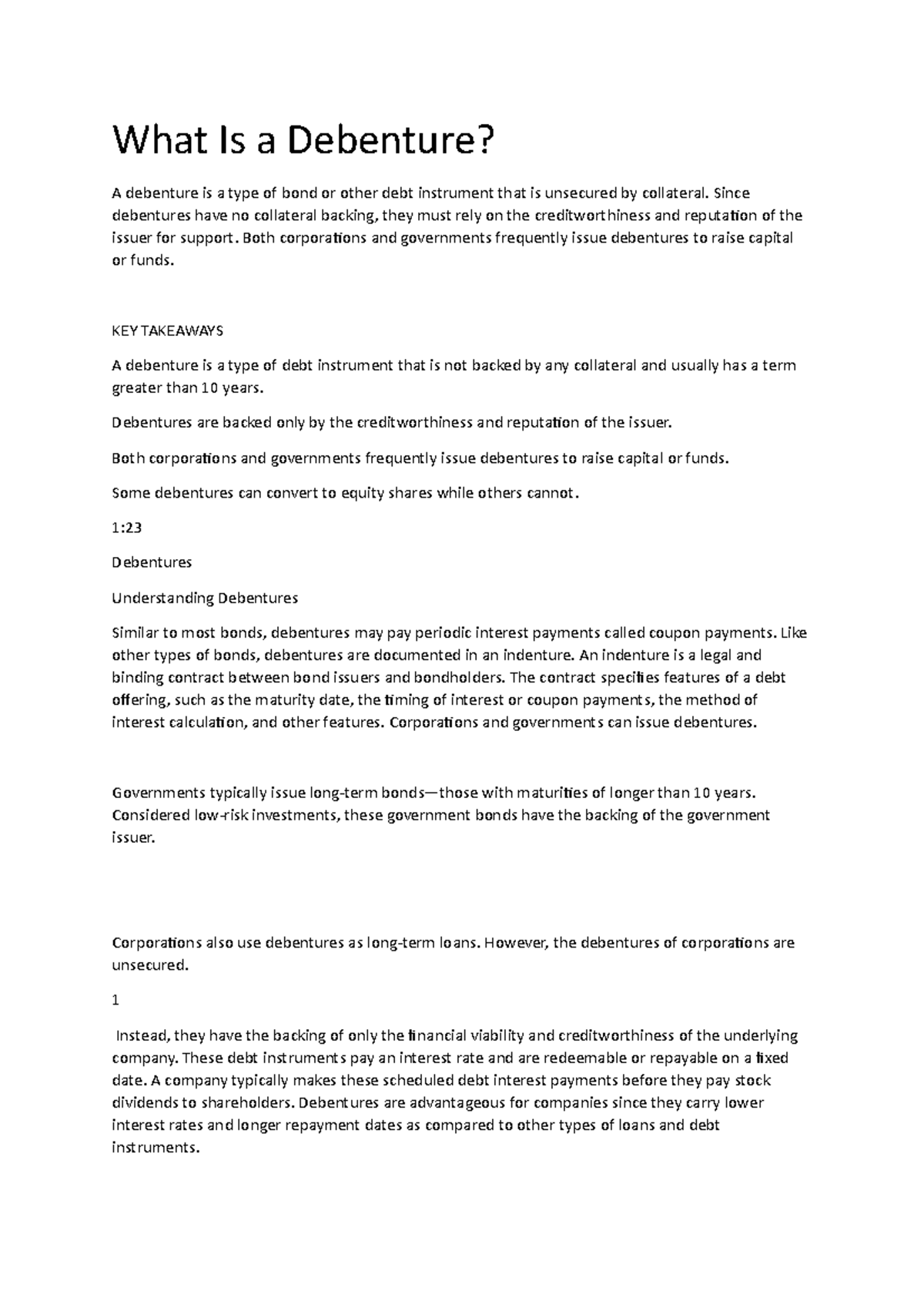 What Is a Debenture cvbnm, What Is a Debenture? A debenture is a