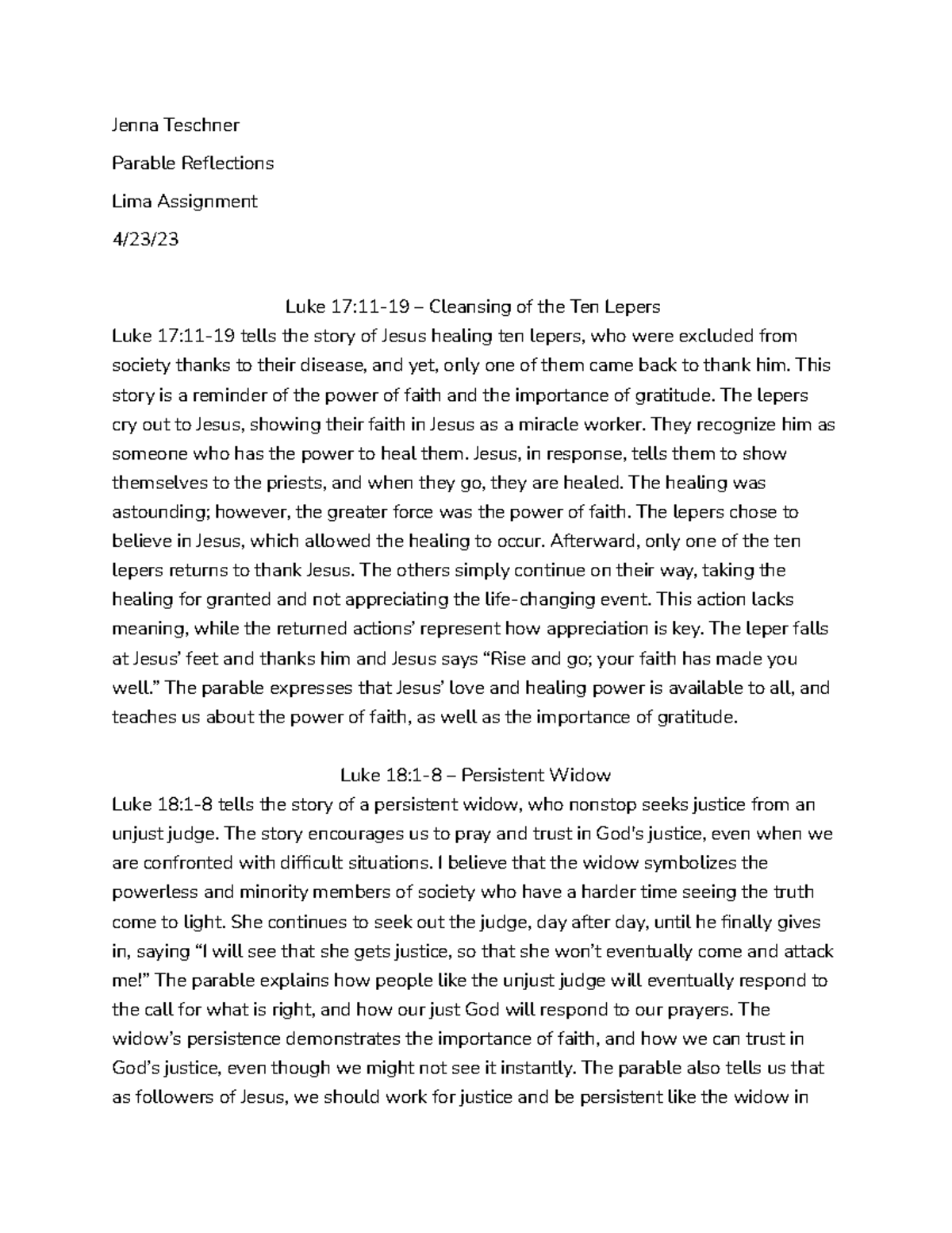 A Parable Analysis - Jenna Teschner Parable Reflections Lima Assignment ...