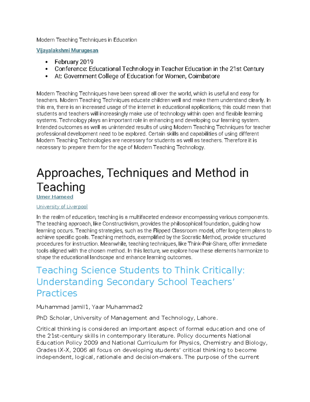 Modern teaching techniques in education modern teaching techniques in