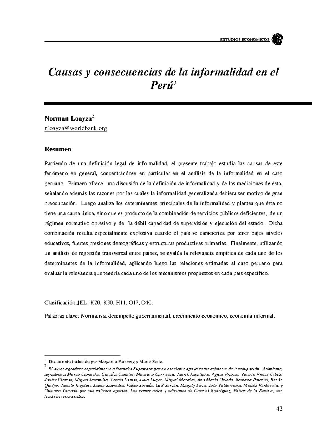Causas y Consecuencias de la Informalidad en el Perú - ESTUDIOS ...