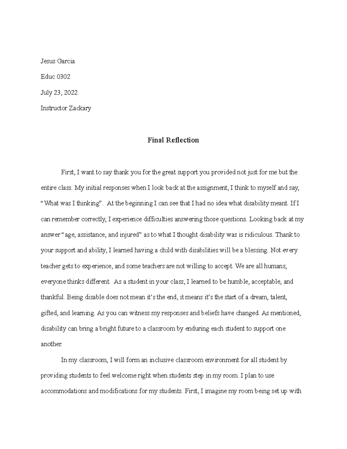 Final Reflection - sza - Jesus Garcia Educ 0302 July 23, 2022 ...