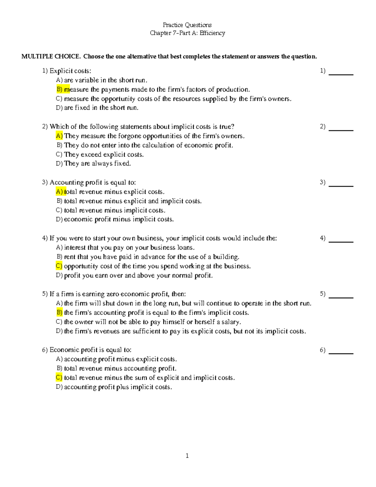 Chapter 7-Part A: Efficiency - ChapterPractice 7 - Part Questions A ...