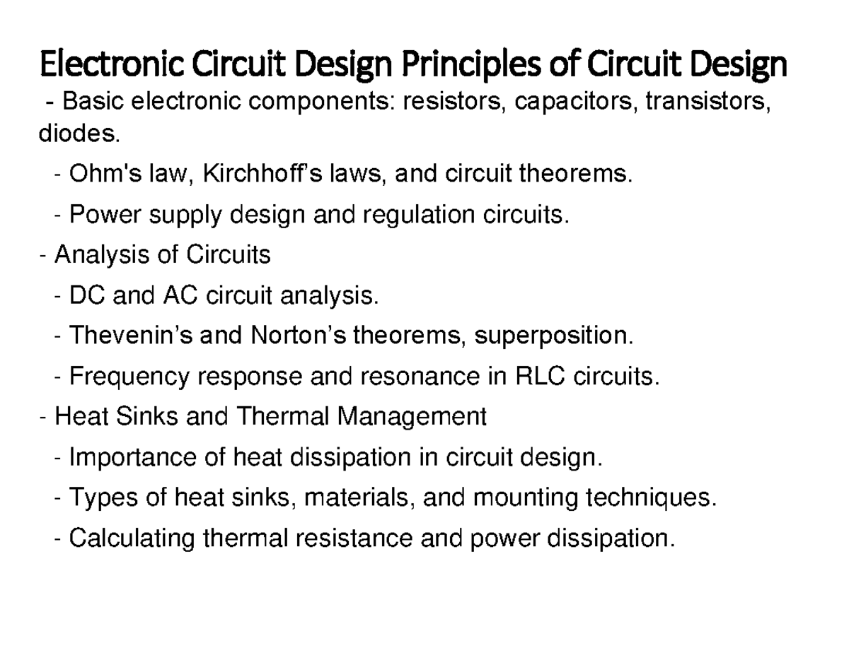 Electronic Circuit Design Principles of Circuit Design - Ohm's law ...