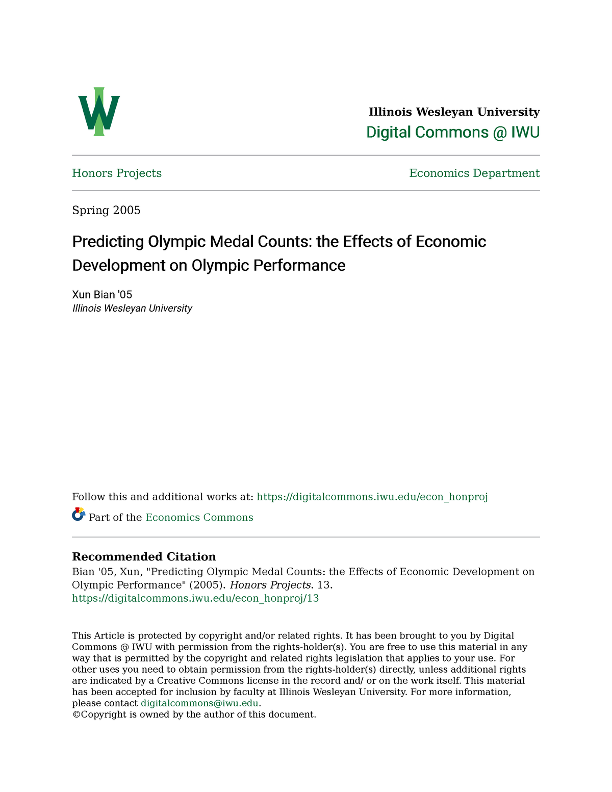 Predicting Olympic Medal Counts the Effects of Economic Developm