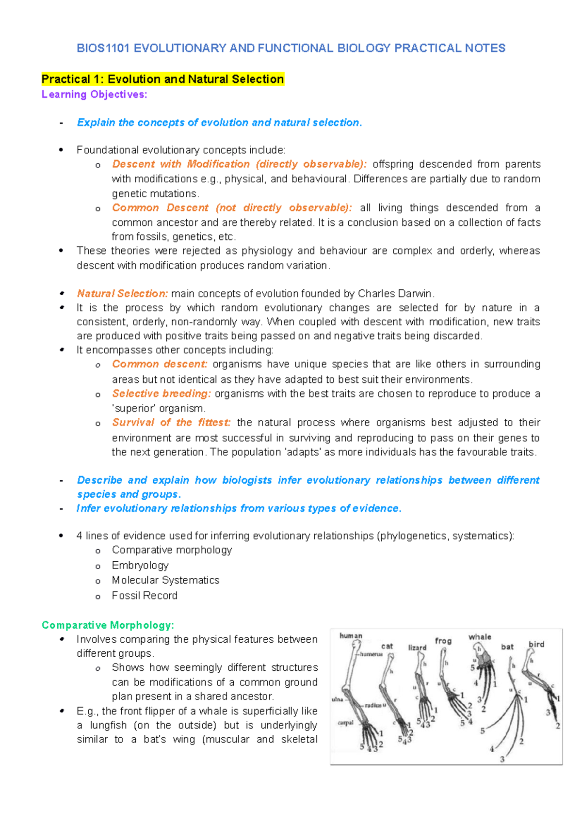 BIOS1101 Practical Notes - BIOS1101 EVOLUTIONARY AND FUNCTIONAL BIOLOGY ...