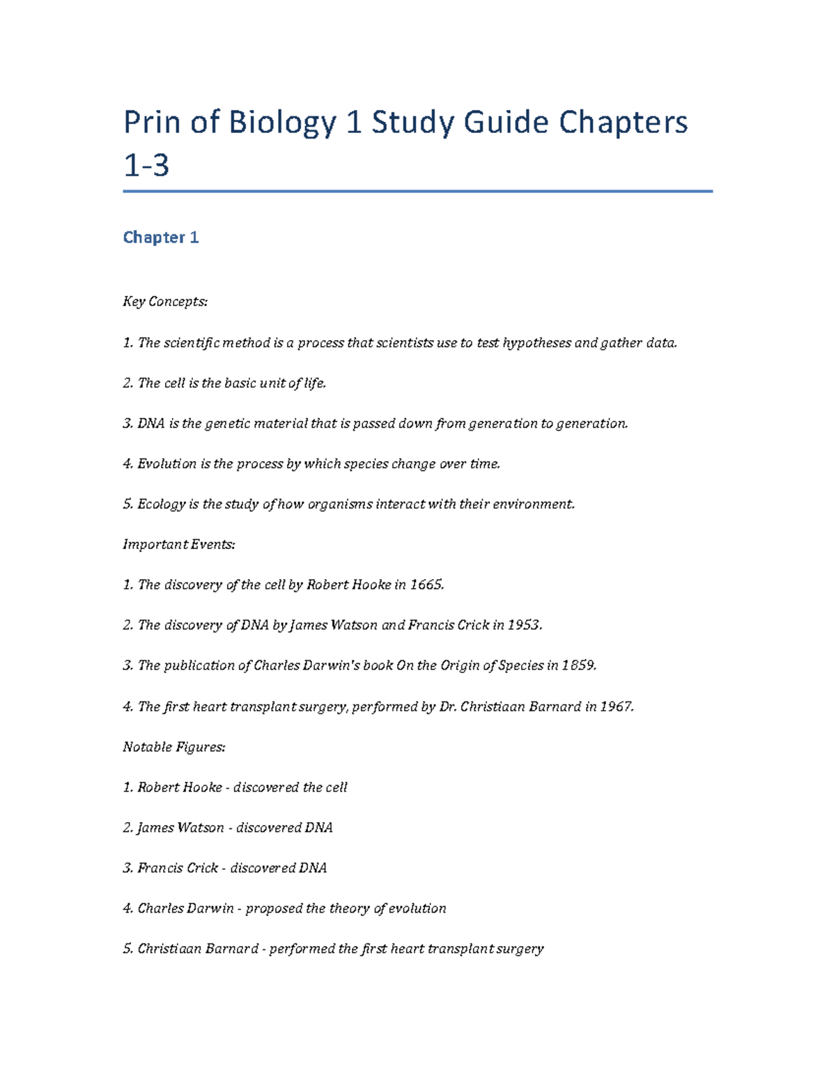 Prin Of Biology 1 Study Guide Chapters 1-3 - Prin Of Biology 1 Study ...