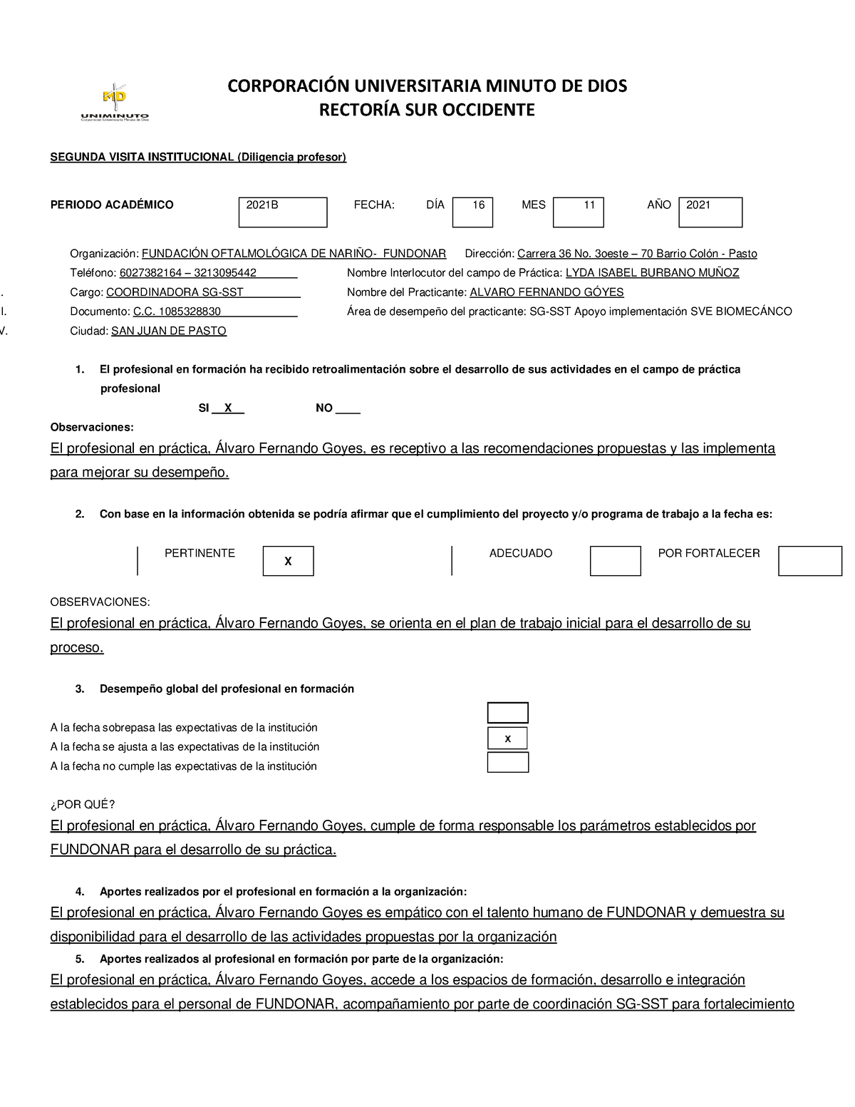 Segunda Visita - Trabajao Final - CORPORACI”N UNIVERSITARIA MINUTO DE ...