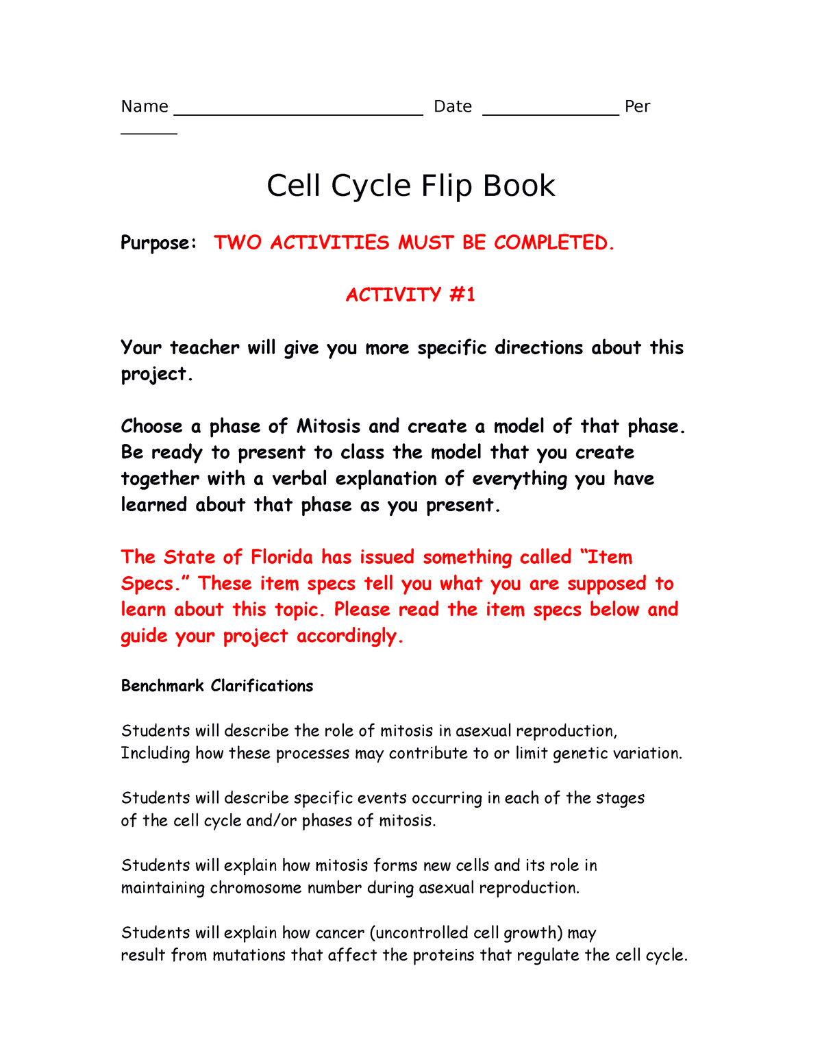 the cell cycle mitosis flip book