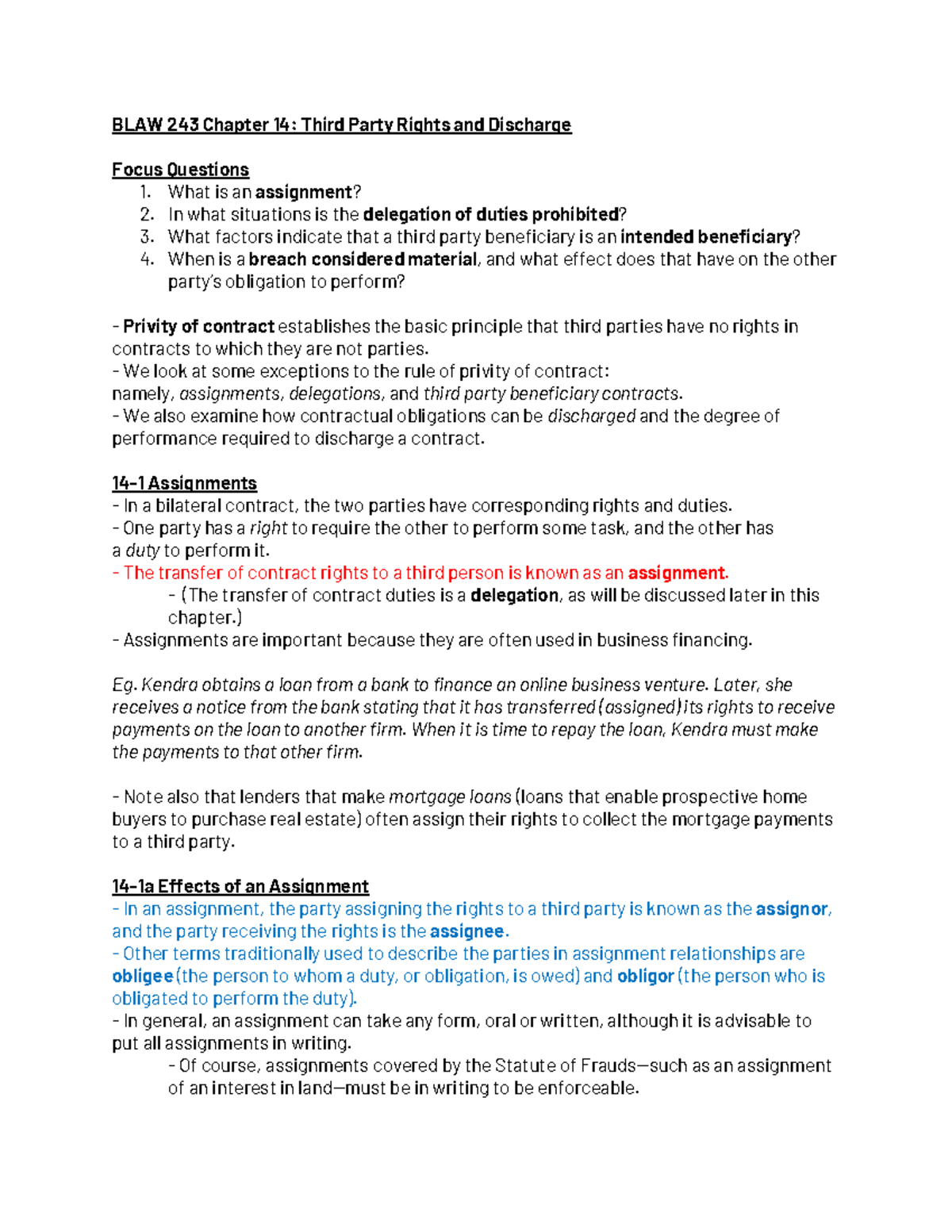 BLAW 243 Chapter 14 - BLAW 243 Chapter 14: Third Party Rights And ...