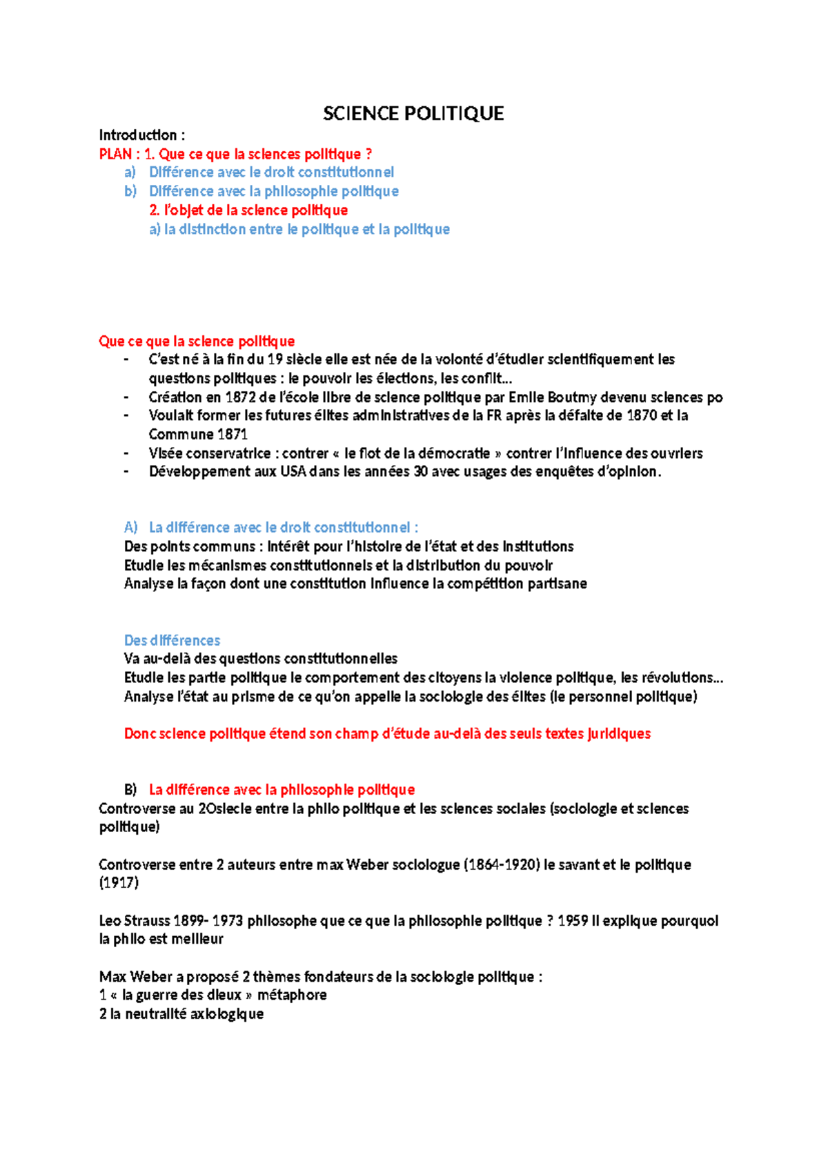 Science Politique - SCIENCE POLITIQUE Introduction : PLAN : 1. Que ce ...
