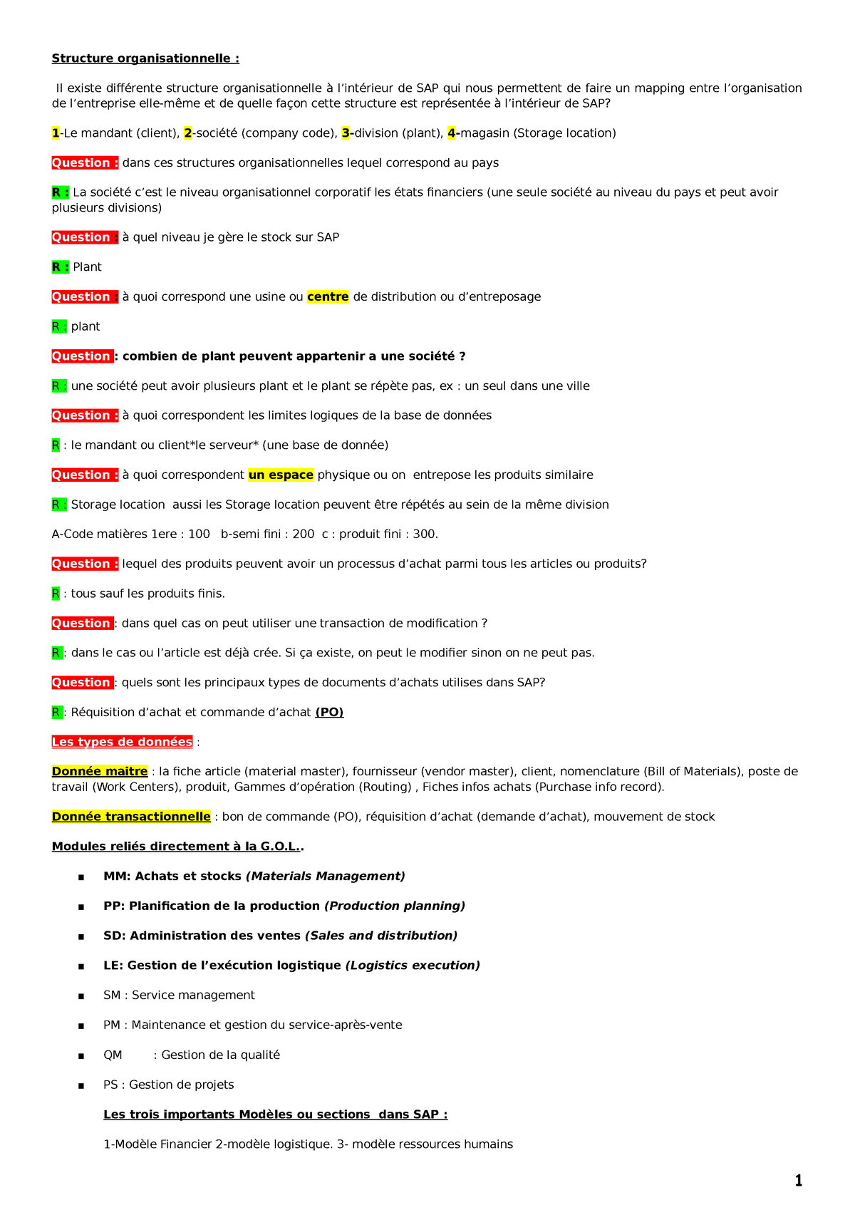 Structure Organisationnelle Sap Structure Organisationnelle Il Existe Differente Structure Studocu