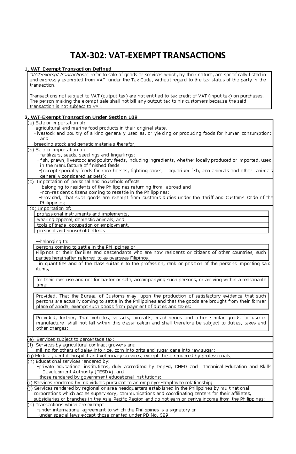 DYCI VAT Exempt Lecture and Activities s TAX302 VATEXEMPT TRANSACTIONS 1. VATExempt Studocu