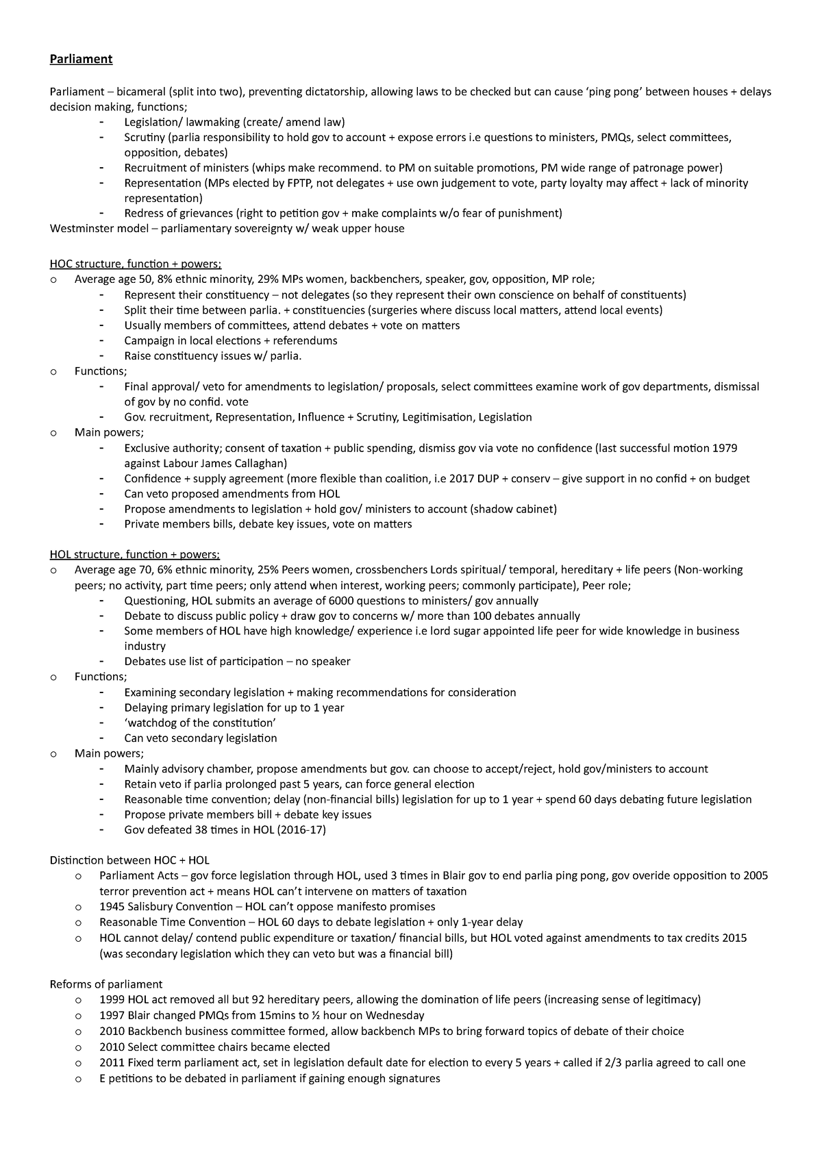 2. Parliament - summery notes created for Edexcel politics - Parliament ...