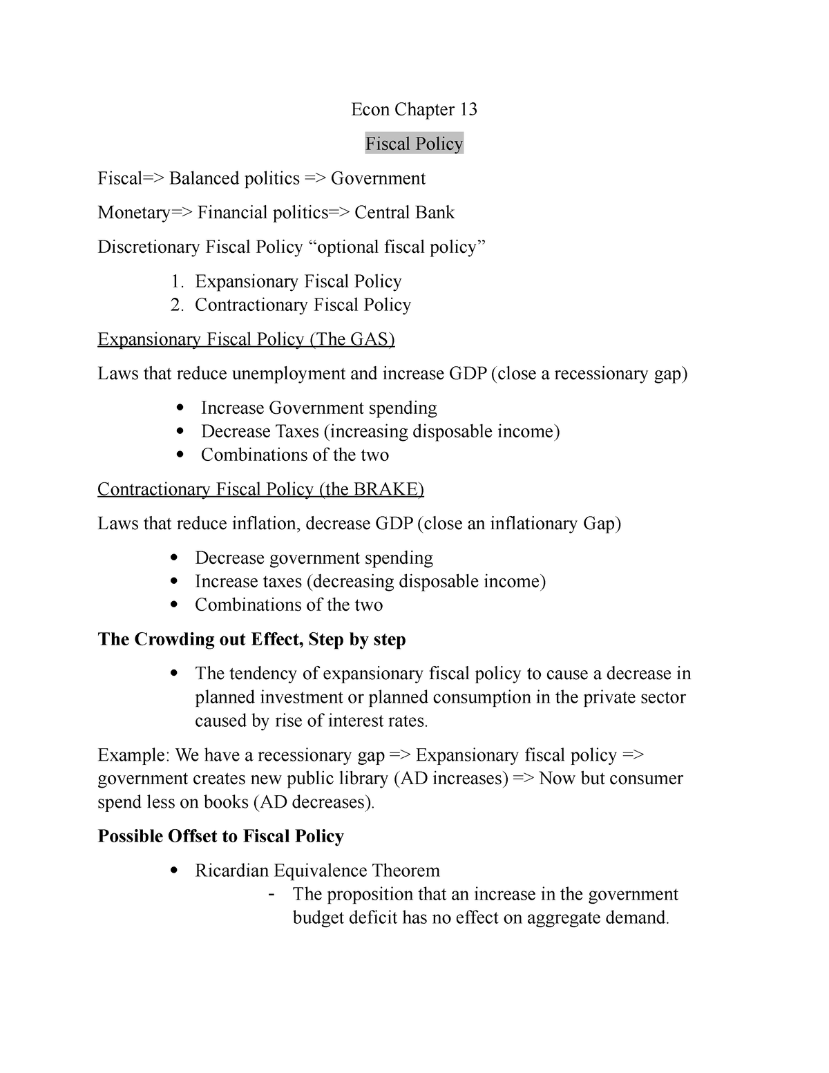 Econ Ch. 13 - Economy 102 Macroeconomics - Econ Chapter 13 Fiscal ...