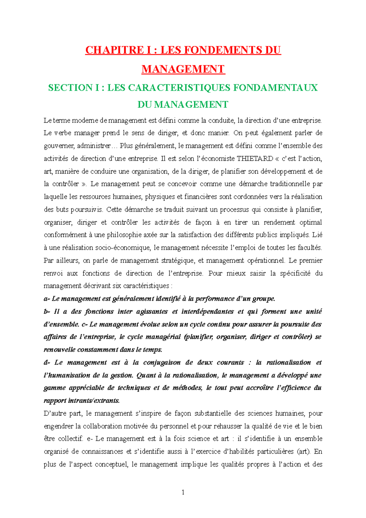 Management Général Cours Chapitre I Les Fondements Du Management Management Général Cours Chapitre I Les Fondements Du Management