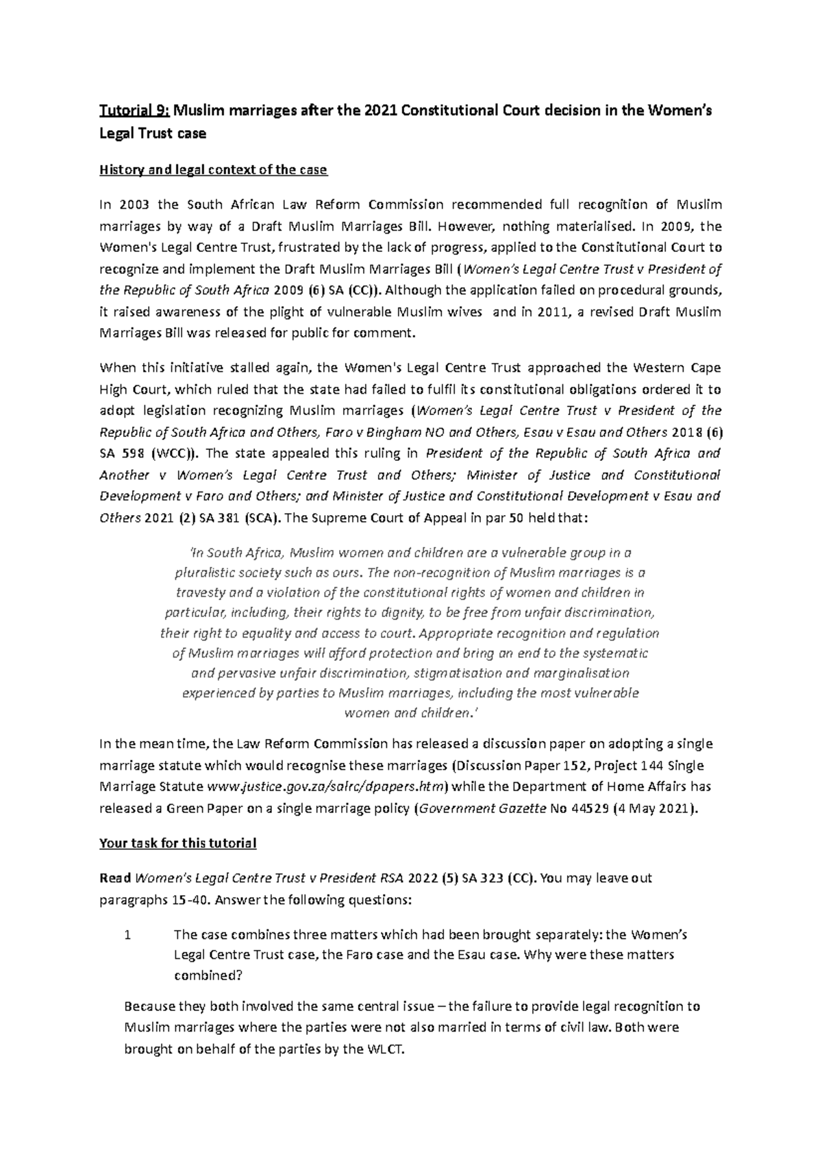 Tutorial 9 with MEMO - Tutorial 9: Muslim marriages after the 2021 ...