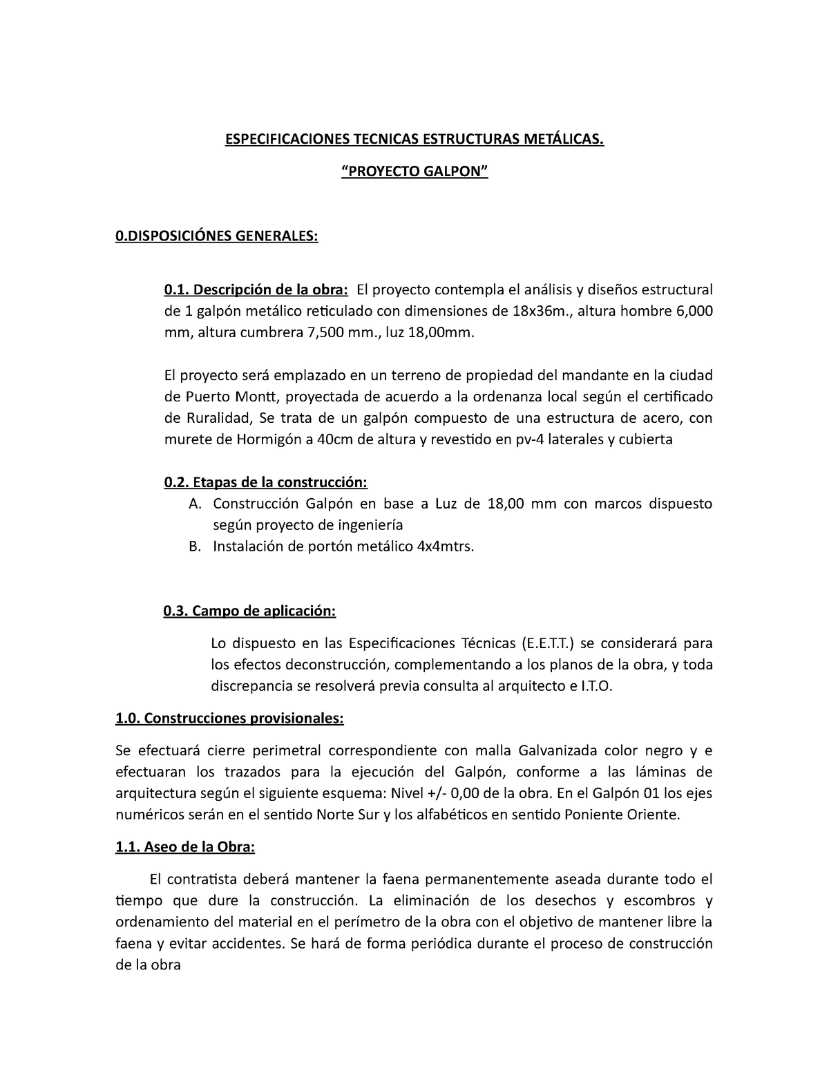 Especificaciones Tecnicas Estructuras Metálicas - ESPECIFICACIONES ...