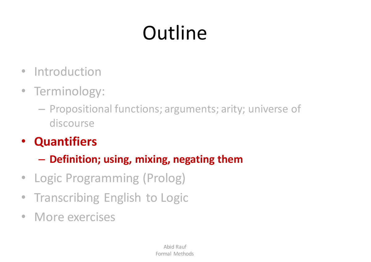 Predicate Logic Lecture Notes 2 Outline Introduction Terminology 