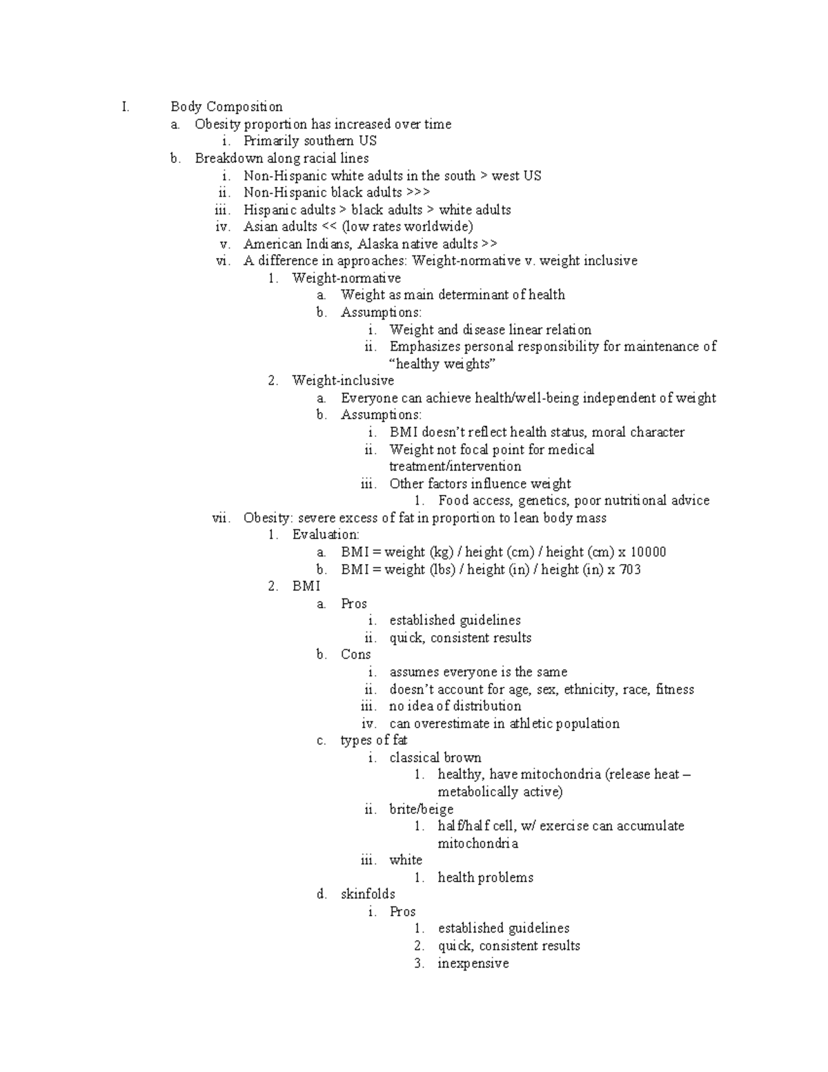 Contemporary Health Issues Midterm 1 notes - I. Body Composition a ...