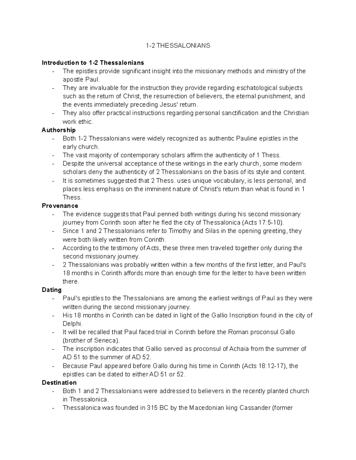 1-2 Thessalonians - typed class notes - 1-2 THESSALONIANS Introduction ...