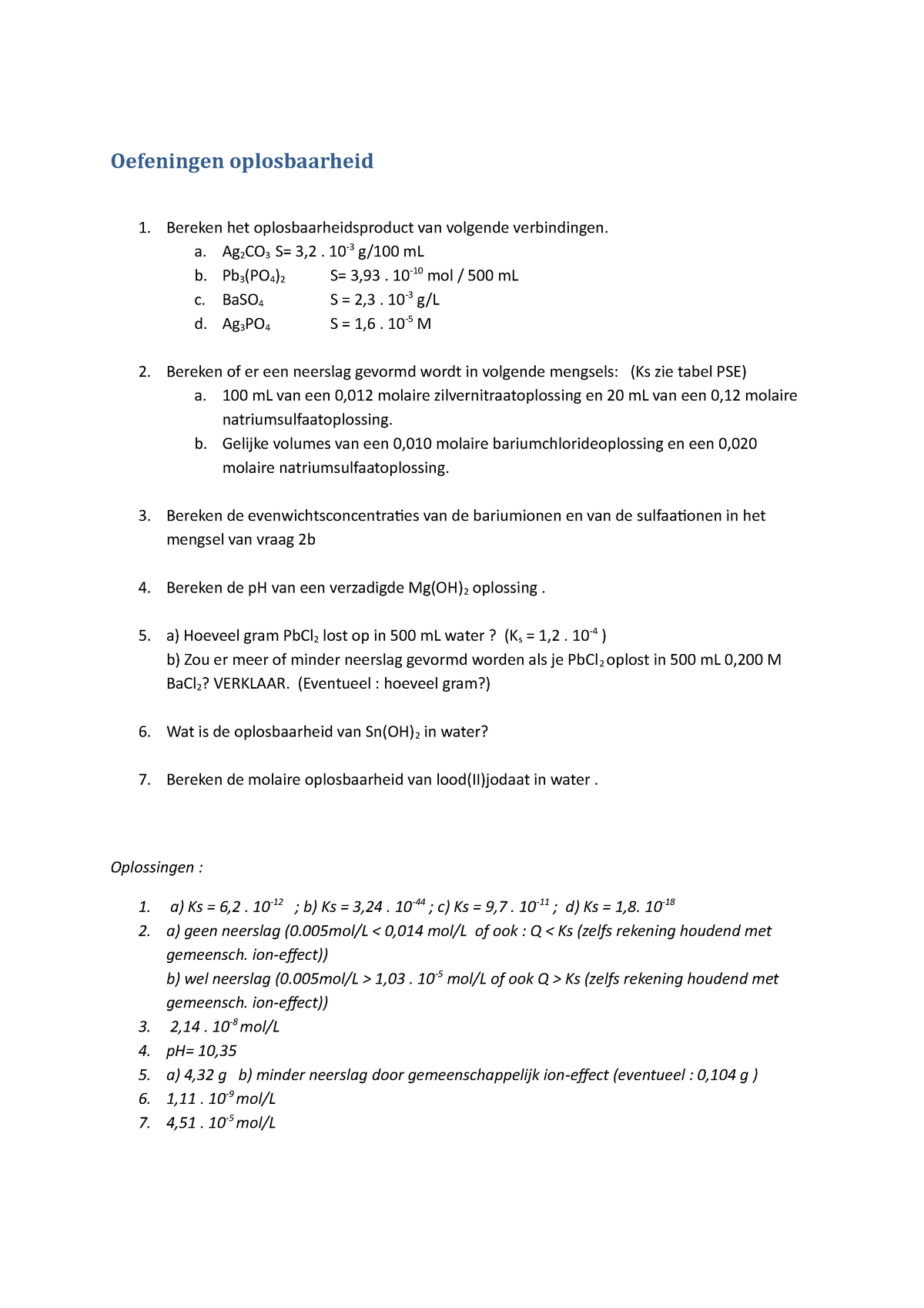 We 11 Oefeningen Oplosbaarheid Reeks 2 Thm 11 Chemie 1 Ap