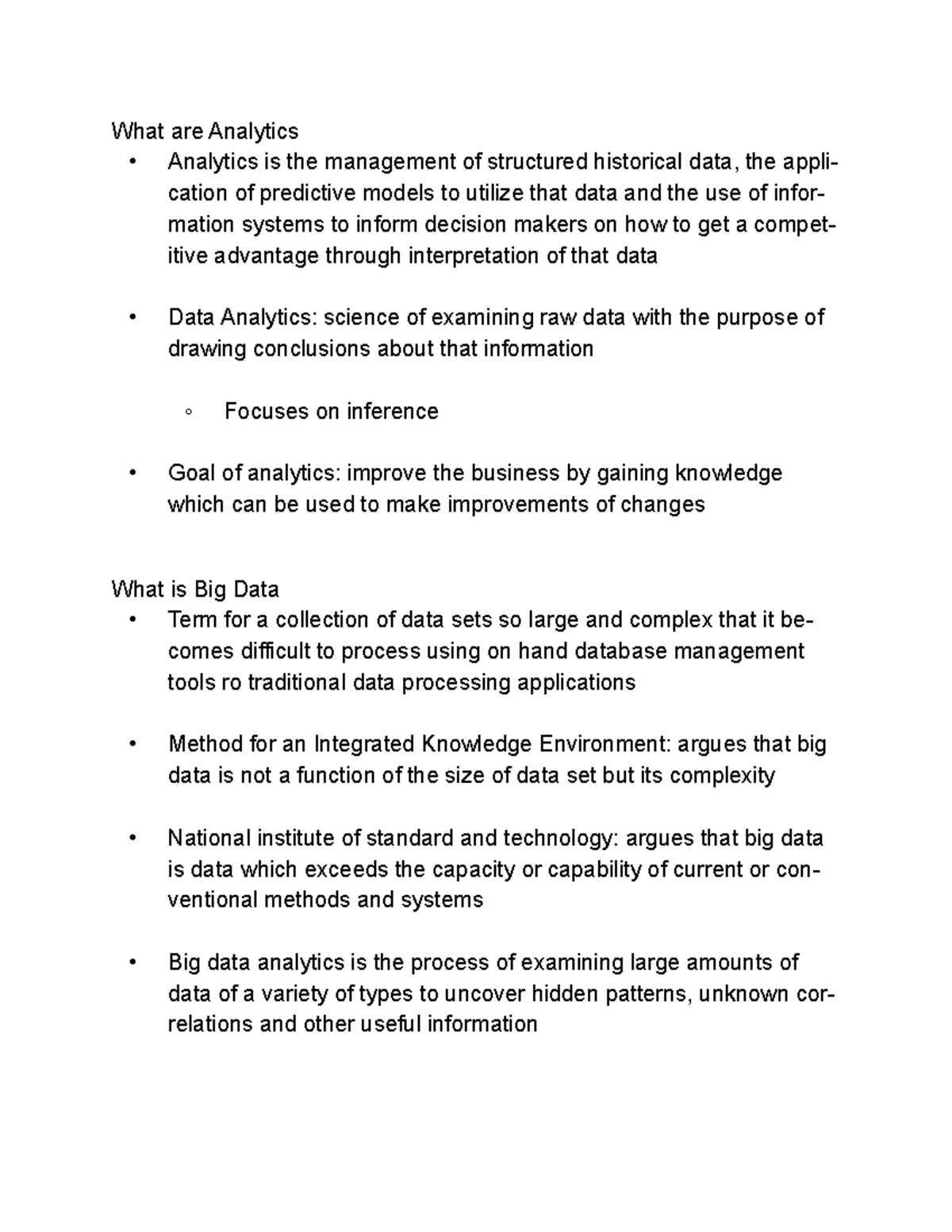 Module 1 - Lecture notes 1 - What are Analytics Analytics is the ...