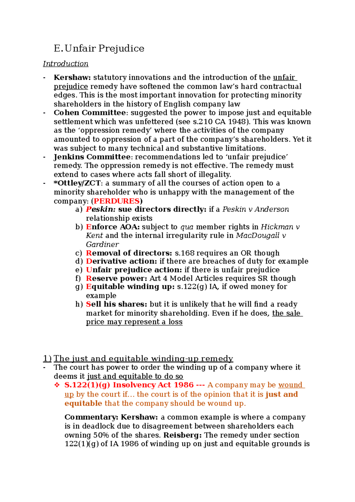 Cl notes oxford E Prejudice Introduction Kershaw statutory