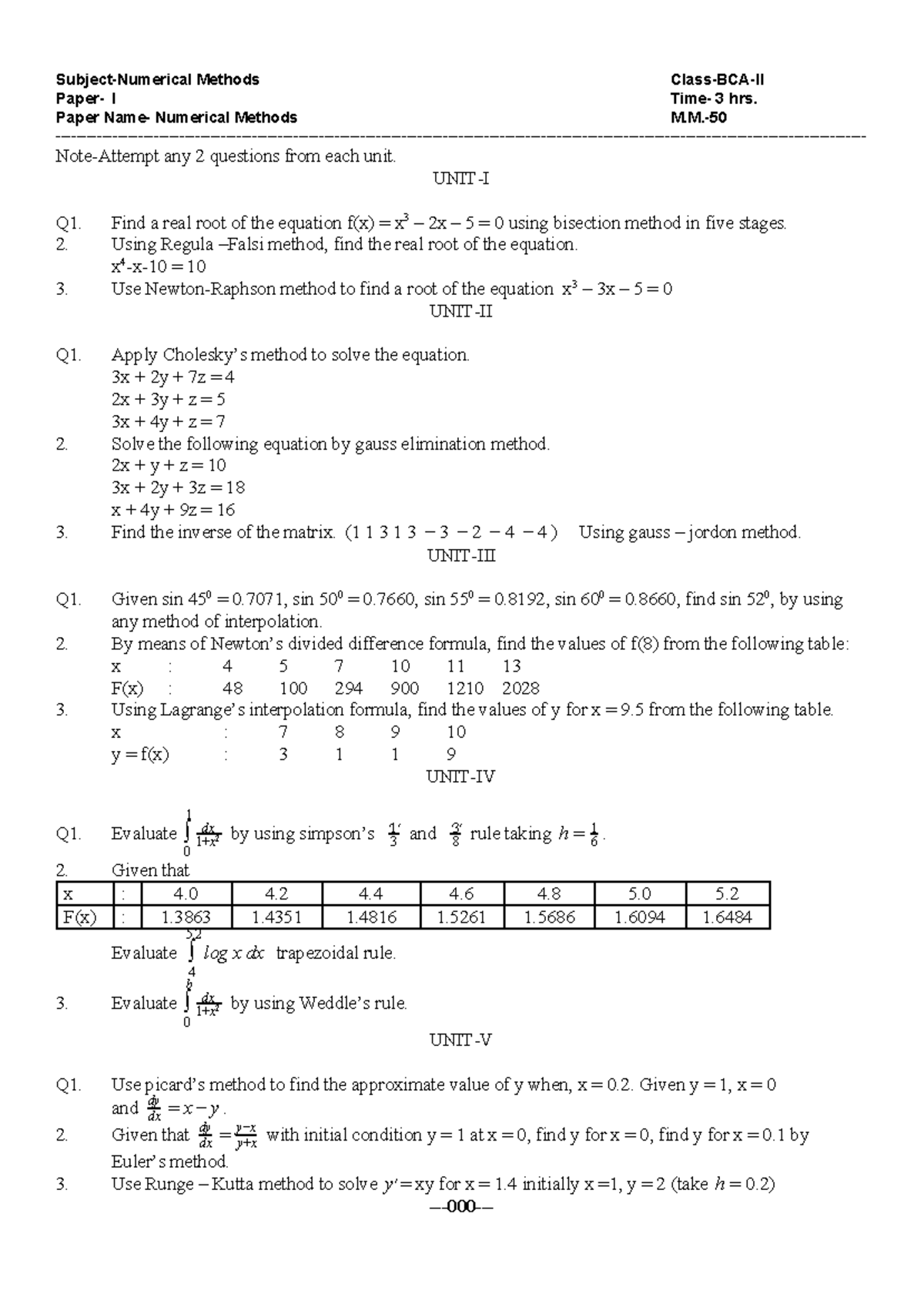 Sample/practice exam 2016, questions - Subject-Numerical Methods Class ...