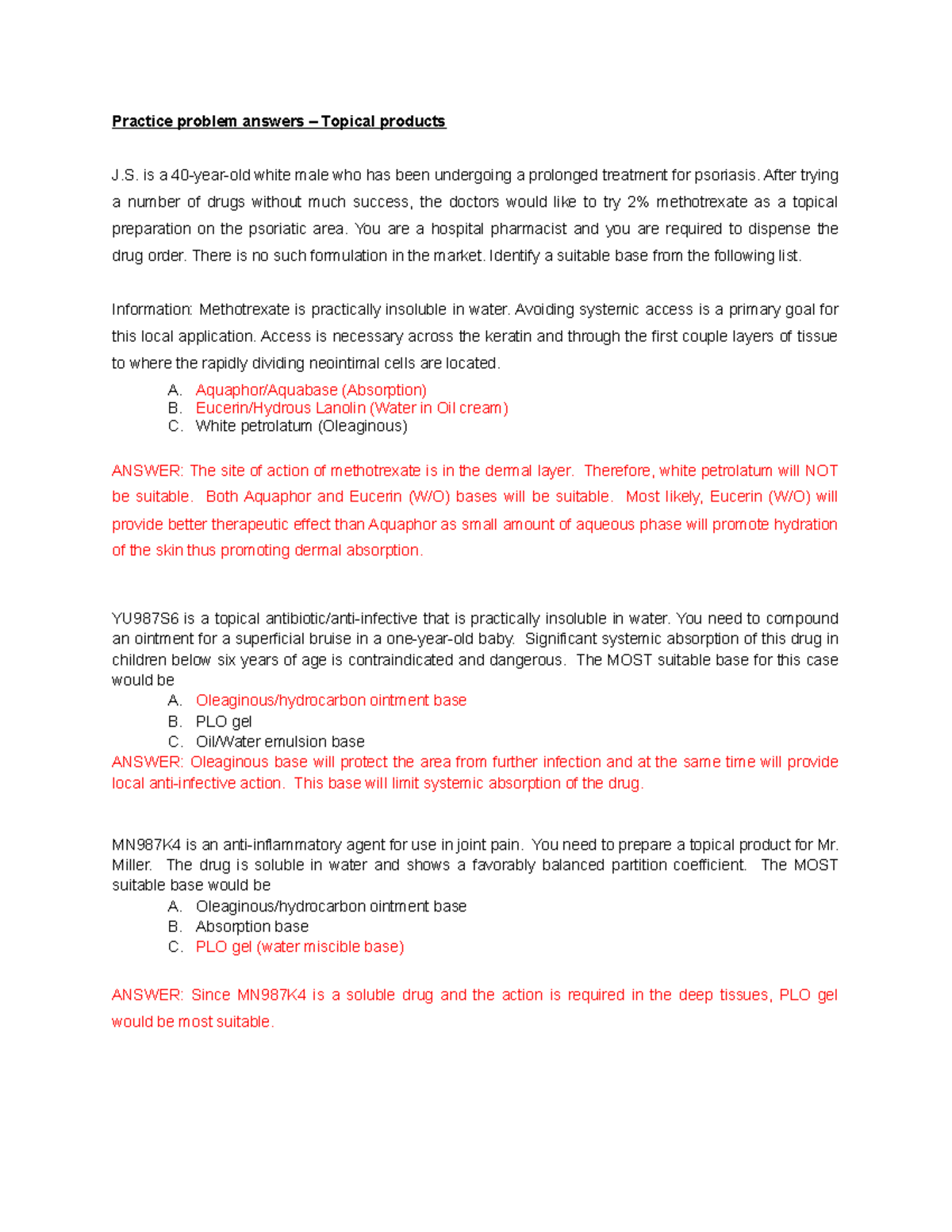 Practice problem answers – Topical products-1 - Practice problem ...