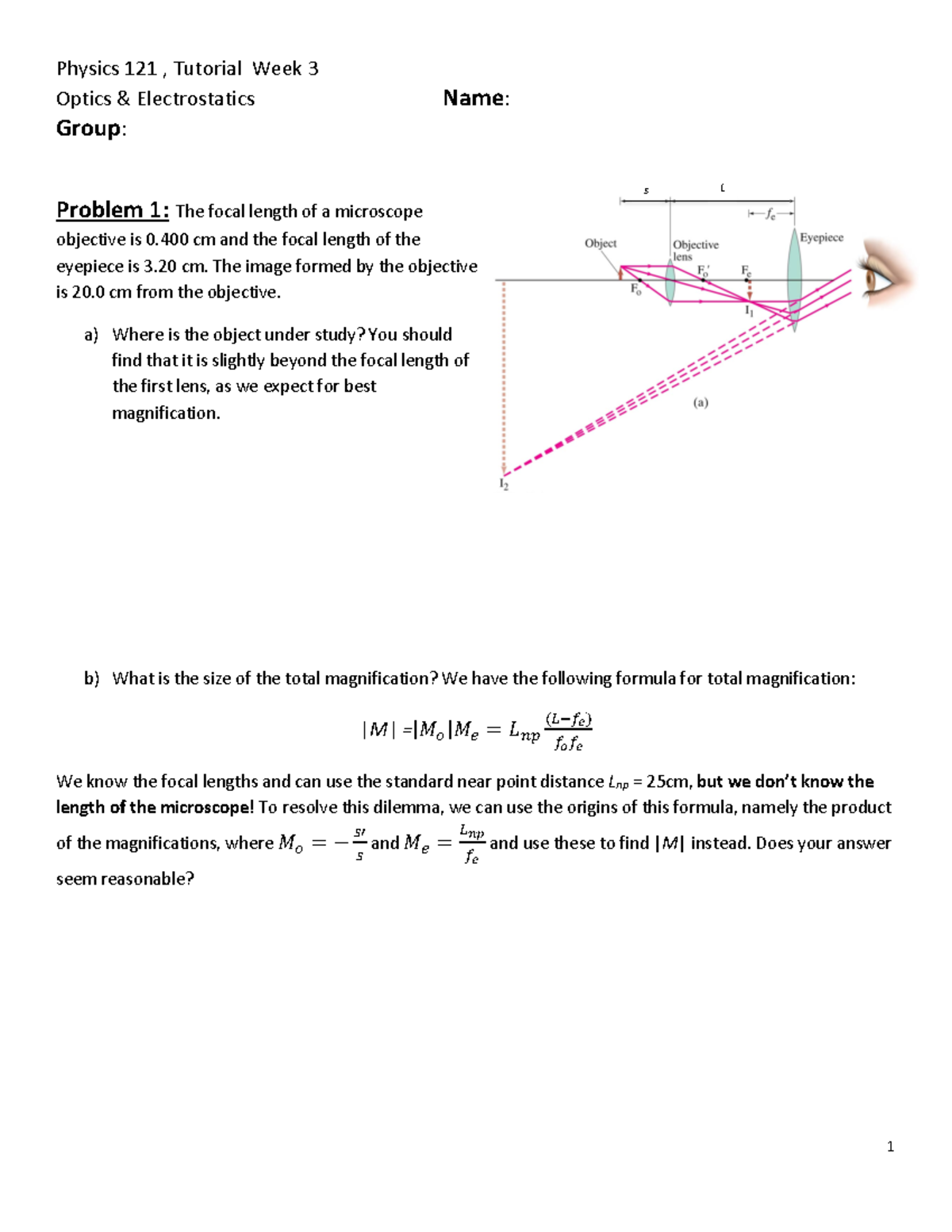 PHYS121 Optics, Electricity And Magnetism Tutorial 3 - Optics ...