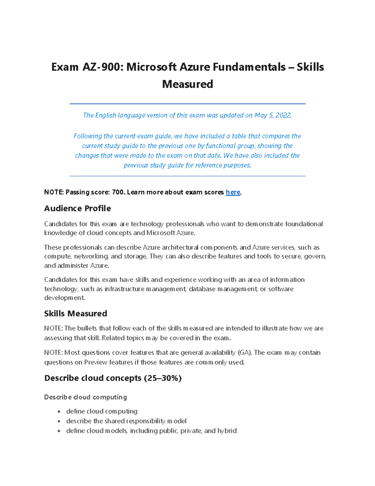 Exam az 900 microsoft azure fundamentals–skills measured - Exam AZ-900 ...