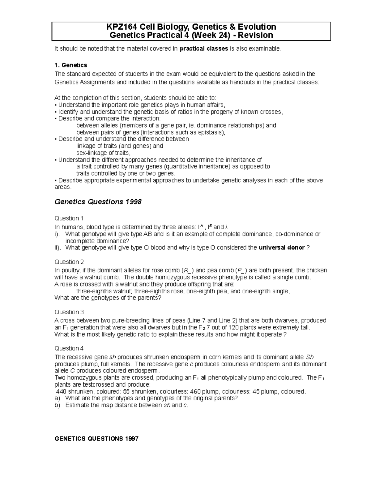 Prac4 Revision 2006 - Genetics Practical 4 (Week 24) - Revision It ...