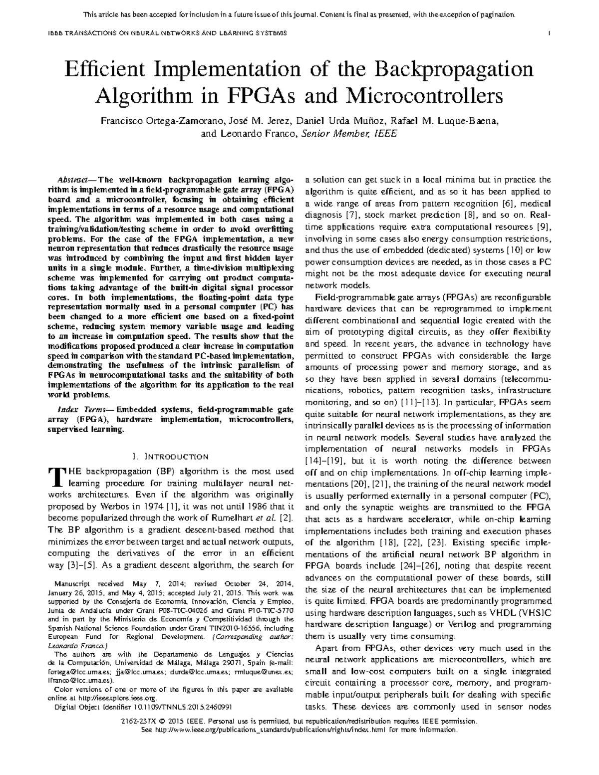 Efficient Implementation of the Backpropagation algorithm - Jerez ...