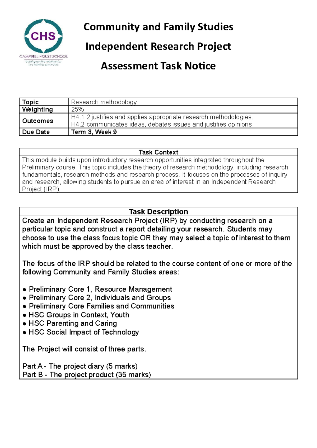 CAFS- IRP assessment notice - Community and Family Studies Independent ...
