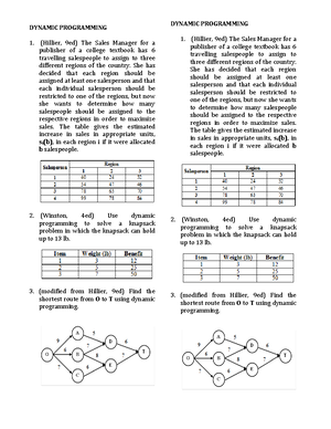 Dynamic Programming - DYNAMIC PROGRAMMING (Hillier, 9ed) The Sales ...