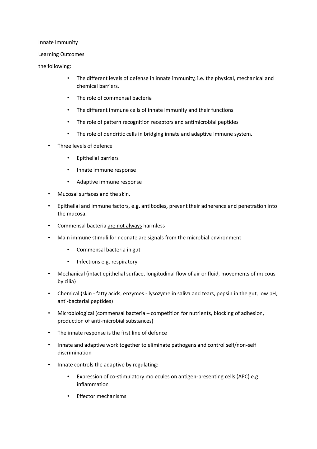 Studoc immuno - summary of innate immunity - commensal bacteria ...