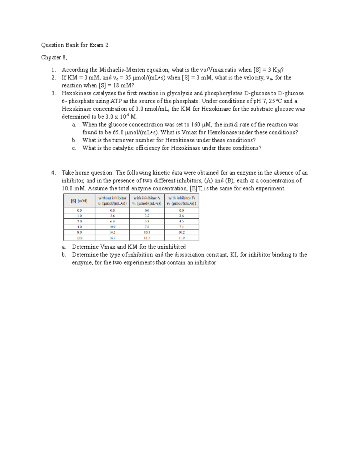 Question Bank For Exam 2 - Chm310 - Studocu