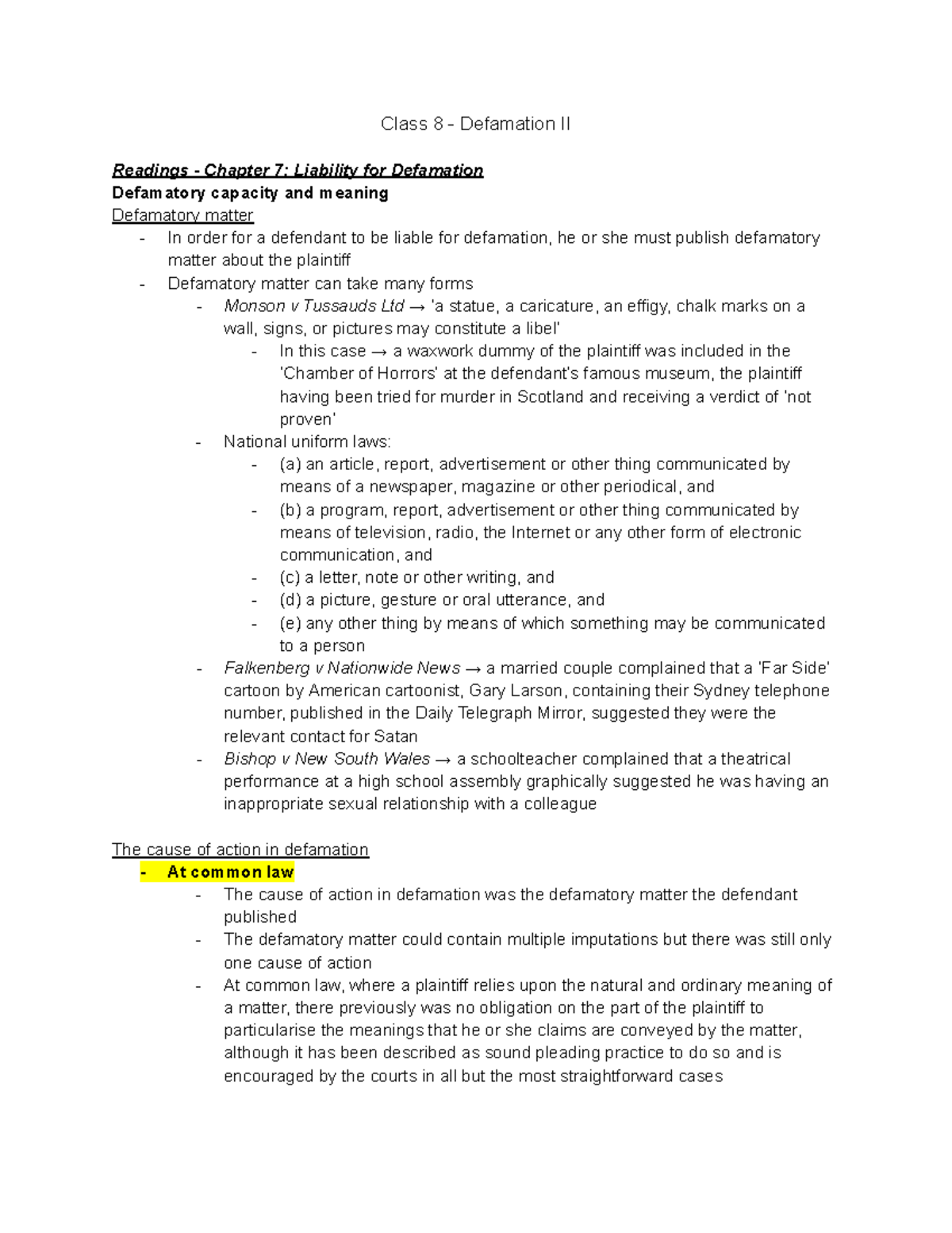 Class 8 - Defamation II Readings - He can, and does, read between the ...