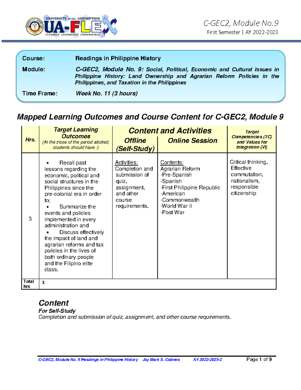C-GEC2 RPH module 9 - C-GEC2, Module No. First Semester | AY 202 2 ...