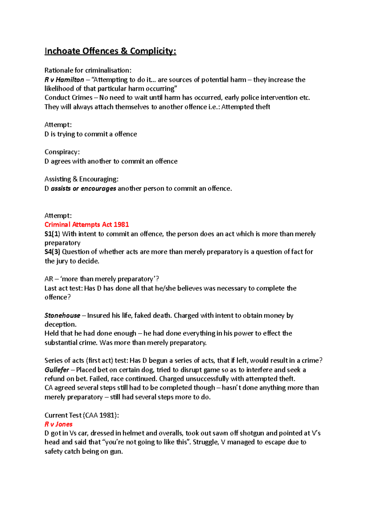 Inchoate Offences Complicity Rationale for criminalisation Studocu