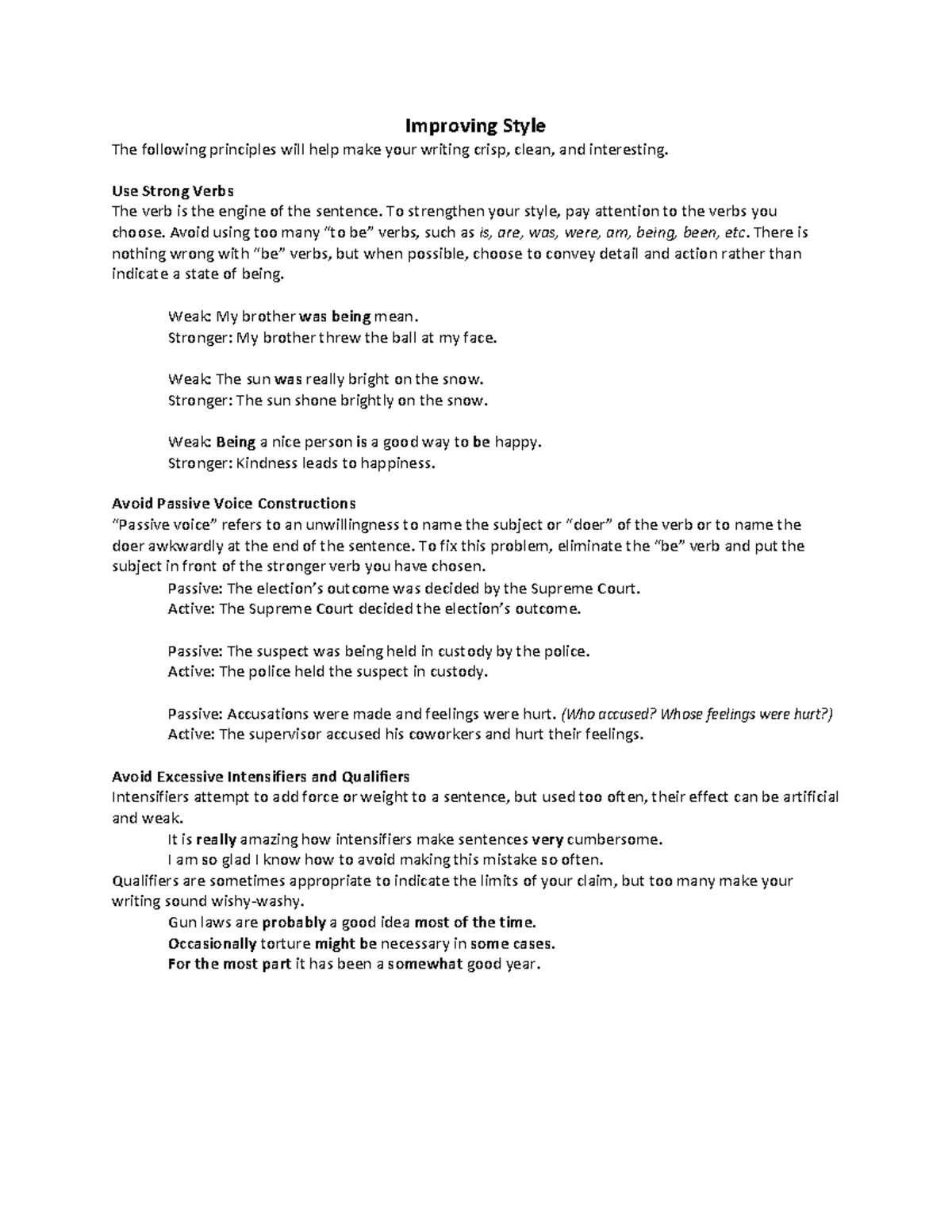 Eng106l document W08improvingstyle - Improving Style The following ...