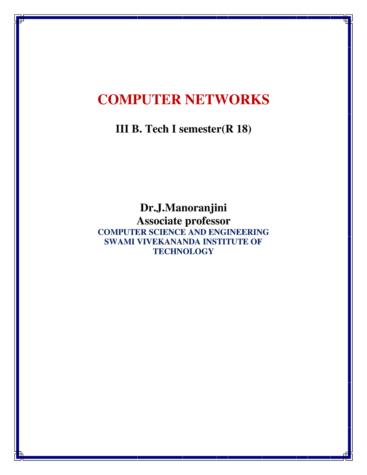 Computer Network Notes - COMPUTER NETWORKS III B. Tech I Semester(R 18 ...